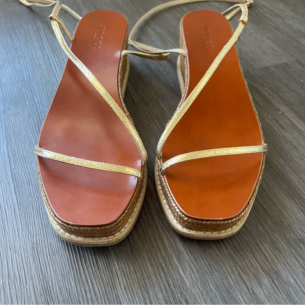 Jimmy Choo Drive 60 Metallic Wedge Espadrille Strappy Sandal Shoe Women's 42 - Picture 5 of 13